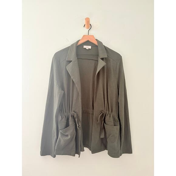 Loft Olive Green Cinch Waist Blazer Jacket Size Large Utility Lightweight Anorak - Picture 1 of 8